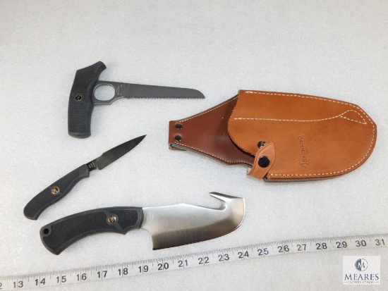 New Set 2 New Browning Knives 1 T-Handle Saw and Leather Sheath