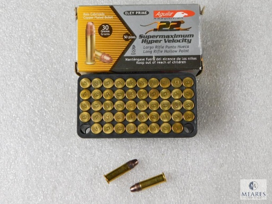 50 Rounds Aguila Ammunition .22 Supermaximum Hyper Velocity Long Rifle Hollow Point 30 Grain