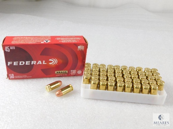 50 Rounds Federal 45 Auto 230 Grain Brass Champion FMJ RN Centerfire Pistol Cartridges