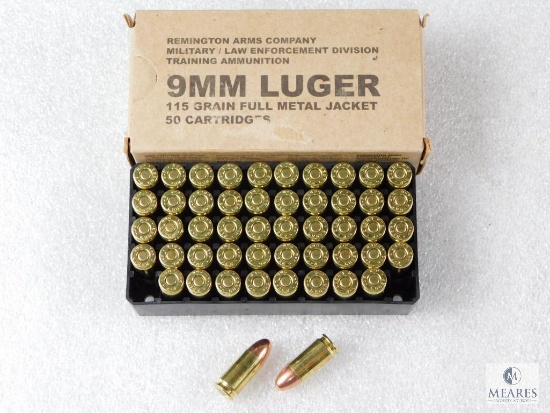50 Cartridges Remington Arms Company 9mm Luger 115 Grain FMJ Military/Law Enforcement Division