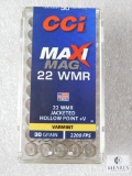 50 Cartridges CCI Maxi Mag 22 WMR JHP +V 30 Grain Varmint