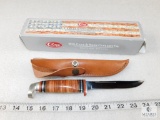 New Case XX Skinner Knife SS FX BLD 5 Brown Leather Sheath #00382
