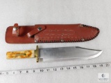 Large Fixed Blade Bowie Knife with Bone Handle and Handmade Leather Sheath