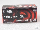50 Rounds Federal American Eagle FMJ 40 Grain 5.7x28mm Centerfire Cartridges