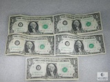 Group of Five US $1 Small-size Notes (Including Two Consecutive)