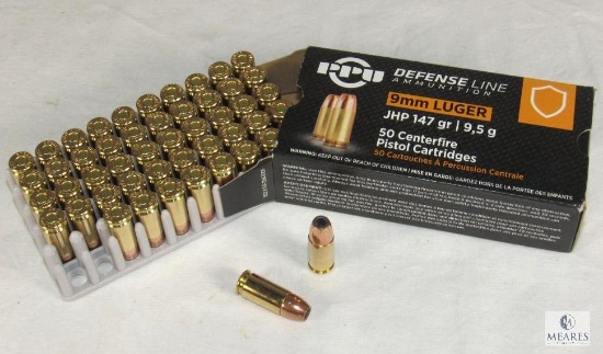 50 Rounds PPU Defense Line 9mm Luger 147 Grain JHP Self Defense Ammo