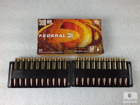 20 Rounds Federal Fusion .308 Ammo. 150 Grain Boat Tail Soft Point. 2390FPS