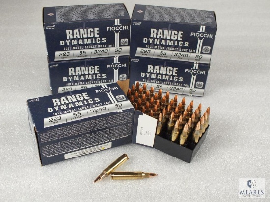 250 Rounds Fiocchi .223 Remington Ammo. 55 Grain FMJBT