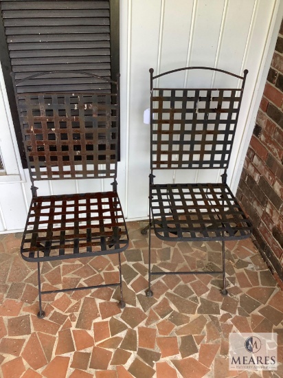 Lot of Two Folding Lattice-Design Metal Outdoor Chairs
