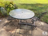 Glass-top Wrought Iron Table with Four Chairs