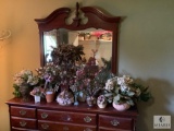 Large Lot of Artificial Flowers on Dresser