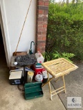 Large Lot of Coolers, Tray, Grill and Fishing Rod