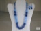 Lapis Blue Crystal Fashion Jewelry Set with Double Strand Necklace and Earrings