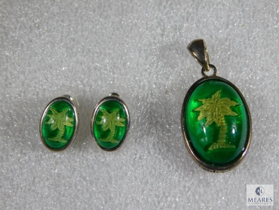Palmetto Tree Pendant and Earrings.