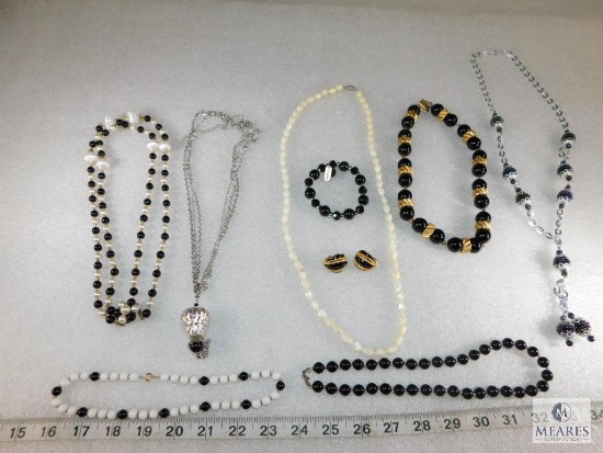 Lot of Vintage Fashion Jewelry with Beaded Necklaces, Mother of Pearl Necklace, Earrings
