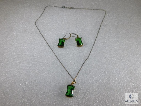 Stauer Green Stone Necklace with Matching Earrings