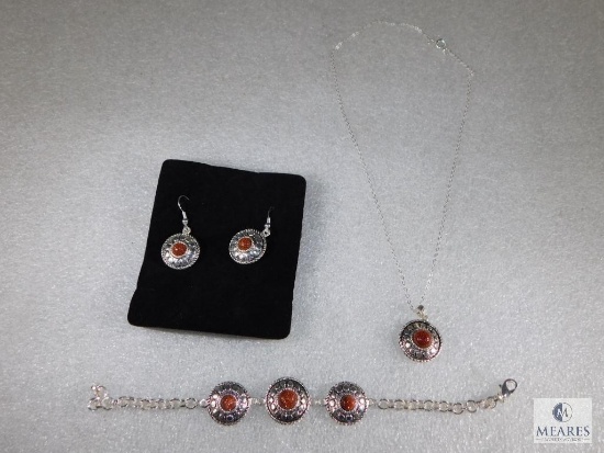 Lot of Gold Stone Fashion Jewelry with Necklace, Bracelet and Earrings