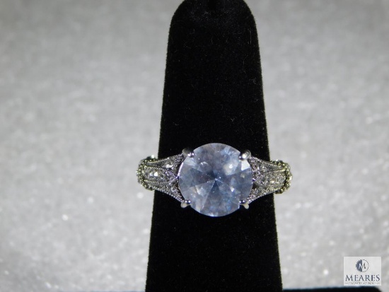 Sterling Siler Ring With White Stones- Size 9.