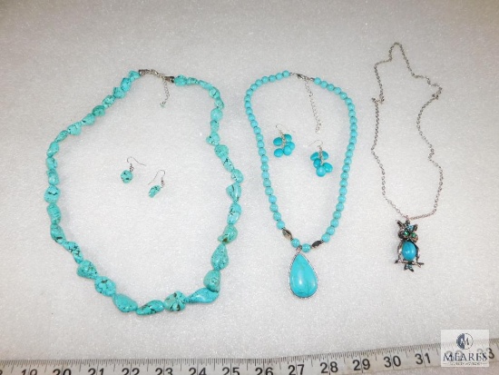 Blue Stone Fashion Jewelry Lot with Necklaces and Earrings.