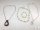 Lot of Fashion Jewelry Including a Moss Agate Pendant, Bead Necklace, Turquoise Necklace