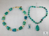 Lot Of Blue Stone Fashion Jewelry with Teardrop Pendant and Stauer Necklace Freshwater Pearls