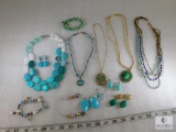 Lot of Fashion Blue Stone Jewelry with Pendants, Necklaces, Earrings