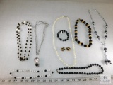 Lot of Vintage Fashion Jewelry with Beaded Necklaces, Mother of Pearl Necklace, Earrings