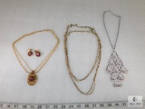 Lot of Three Fashion Jewelry Necklaces by Celebrity.One Necklace with Clip-back Matching Earrings
