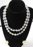 Vintage Lisner Double Strand Aurora Borealis Necklace & Matching Earrings Set - Circa 1950s