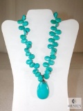 Turquois Teardrop Necklace with Sterling Clasp Marked 925.