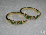 10K Yellow Gold Emerald And Diamond Hoop Earrings