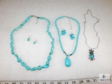 Blue Stone Fashion Jewelry Lot with Necklaces and Earrings.