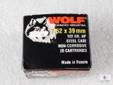 20 Rounds Wolf 7.62x39 122 Grain Hollow Point Hunting Ammo