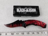 New Black Legion Dragon Design Folder Knife w/ Belt Clip