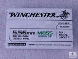 20 Rounds Winchester 5.56mm 62 Grain Green Tip M855 FMJ Ammo