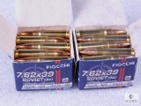 40 Rounds Fiocchi 7.62x39 Ammo. 124 Grain FMJ. Brass Case