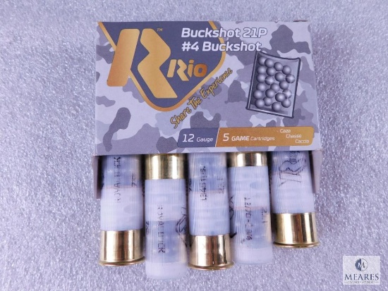 Five GAME Cartridges Rio 12 Gauge Buckshot 21P #4 Buckshot 2 3/4"