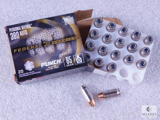 20 Centerfire Pistol Rounds Federal Premium Personal Defense PUNCH JHP 380 Auto 85 Grain