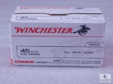 100 Rounds Winchester .45 ACP Ammo. 230 Grain FMJ