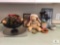 Shelf Lot of Decorations - Bowl, No Frills Bear, Pottery, Stained Glass and more