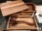 Lot Wood Cutting Board, Utensils and Two Serving Trays