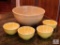 Large Pottery Mixing Bowl and Four Small Lemon Like Dessert Bowls