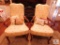 Pair Fairfield Furniture Wood Arm Side Chairs with Yellow Bird Upholstery