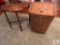 Lot - Small Antique Half Moon Table and Rattan Hamper