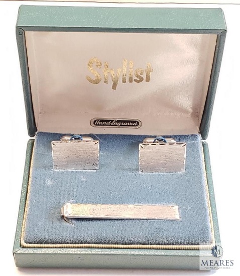 Sterling Silver Cufflinks and Tie Clip