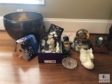 Lot of Home Decorations - Brass Planter, Ceramic Pieces, Snow Globe, Tealights