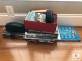 Lot Assorted Non-Fiction Books, Slimline Phone, Radio Clock and 45 Records