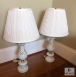 Pair of Porcelain Table Lamps with 3-D Flower Design