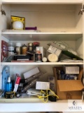 Craft Room Cabinet Lot - Assorted Supplies, Bulbs, Paints and more