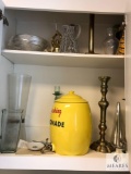 Craft Room Cabinet Lot - Lemonade Dispenser, Large Candle Holders & Decorations